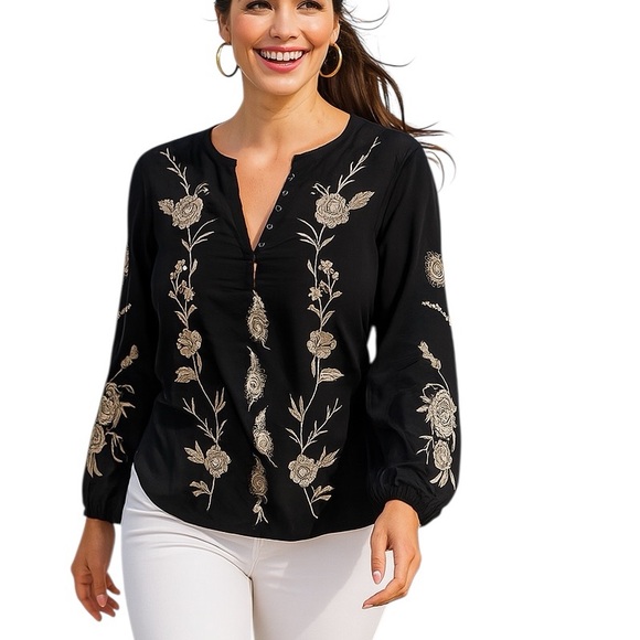 Johnny Was silk Calipso Button Neck Field Blouse NWT